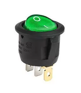 Переключатель авто с подсветкой on-off круглый, зеленый, 3pin (MIRS-101-8C-12)