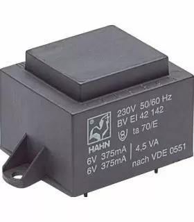 Трансформатор 12 VA 230V, 2x7.5V 800mA 42x50x38мм HAHN EI4821236